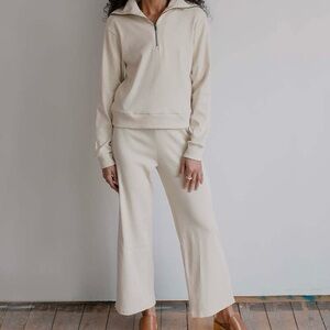 Noble Retro Half-Zip Pullover Organic Crop Cotton Oat Milk Size Large Like New